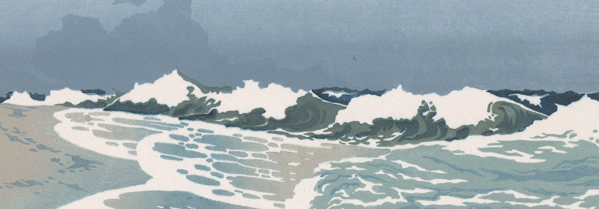 Poster collection inspired by seas and oceans, featuring waves, boats, marine plants, sea animals, fish, shellfish, and crustaceans, available in sizes from A4 to XXL