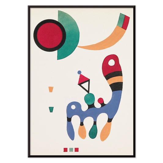 Abstract colorful geometric shapes artwork by Wassily Kandinsky from 11 tableux et 7 poemes poster for wall decor, with black aluminium frame on white background