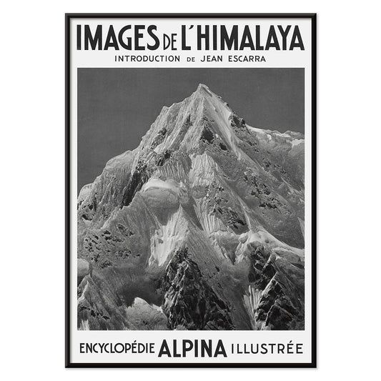 Le Siniolchu peak viewed from Zemu Glacier by Vittorio Sella from Images de l Himalaya poster of the Himalayas, with black aluminium frame on white background