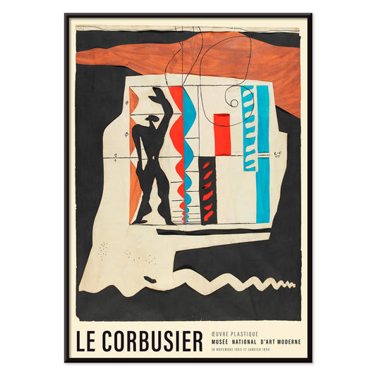 Abstract human figure and geometric shapes from Le Modulor by Le Corbusier poster wall decor, with black aluminium frame on white background