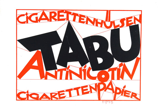 Julius Klingers 1919 advertisement poster for Tabu cigarette paper and filters.