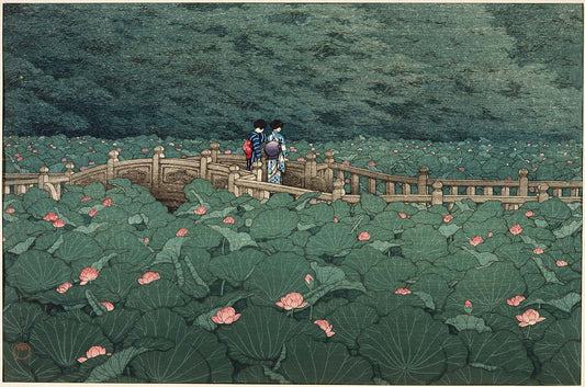 The pond at Benten Shrine in Shiba by Kawase Hasui