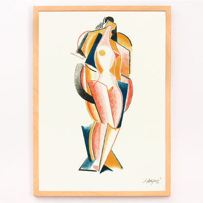 Closeup detail of Abstract Nude by Auguste Rodin cubist style nude figure artwork poster for wall decor