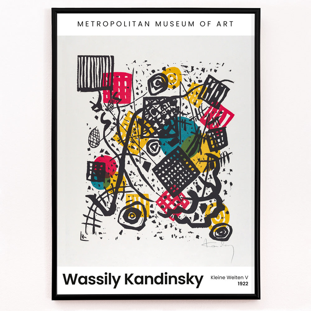 Closeup detail of Abstract geometric composition with bold shapes and vibrant colors Kleine Welten V Small Worlds V by Wassily Kandinsky poster wall decor