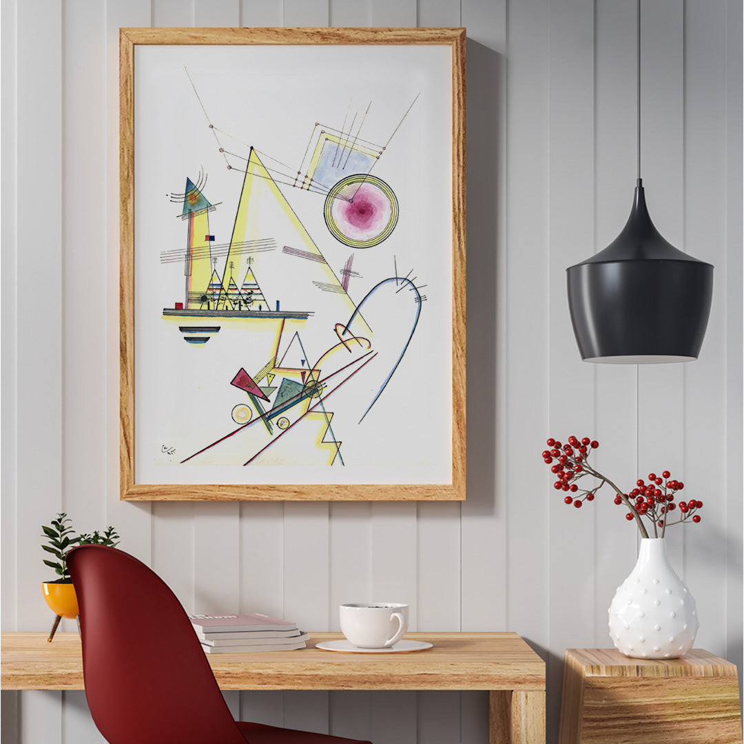 Abstract geometric shapes and lines in Zartes Gemut Delicate Soul by Wassily Kandinsky poster wall art, framed and displayed in home decor