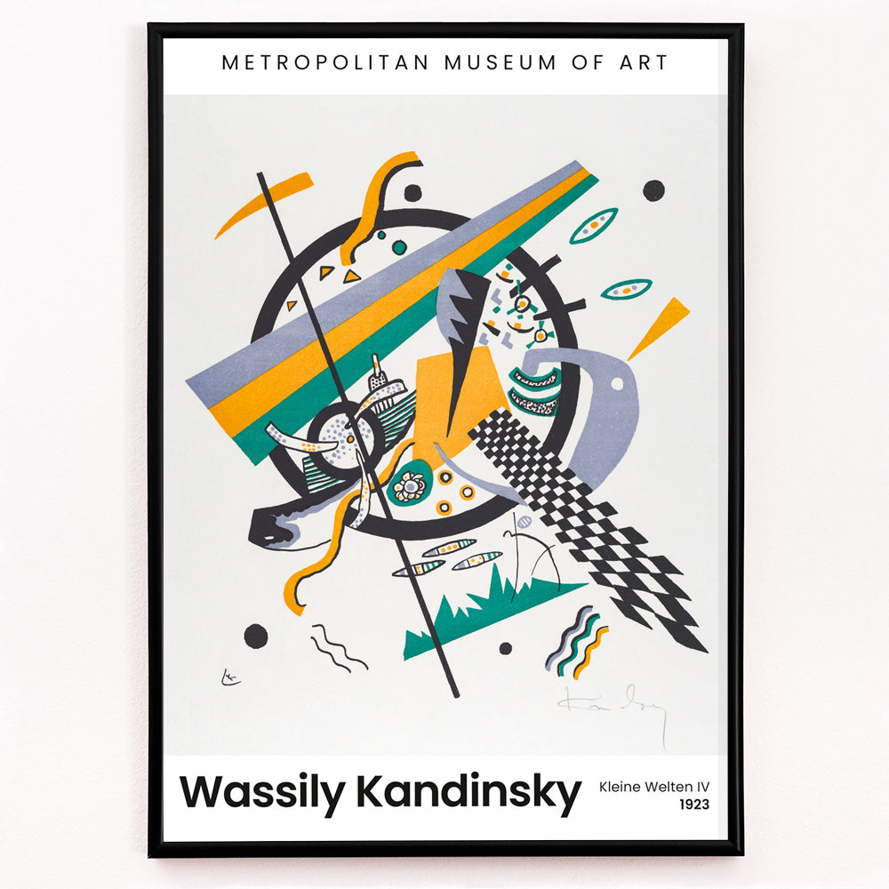 Closeup detail of Abstract geometric poster with bold shapes and lines by Wassily Kandinsky from Kleine Welten IV Small Worlds IV