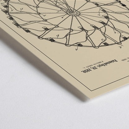 Closeup detail of Vintage Ferris Wheel Patent Drawing Amusement Apparatus by Charles Hermann Poster