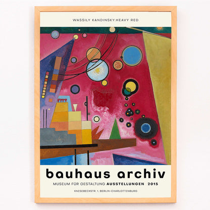 Heavy Red by Wassily Kandinsky abstract geometric painting and poster with shapes and colors at Bauhaus Archiv Museum, framed and displayed in modern living room decor