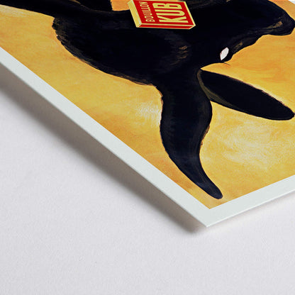 Closeup detail of Leonetto Cappiello Bouillon Kub poster featuring a bold black bull on vivid orange background with red label