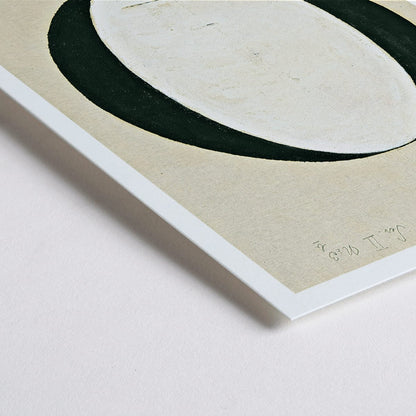 Closeup detail of Abstract geometric poster by Hilma af Klint titled Judaism and Paganism Standpoint featuring a large central oval shape