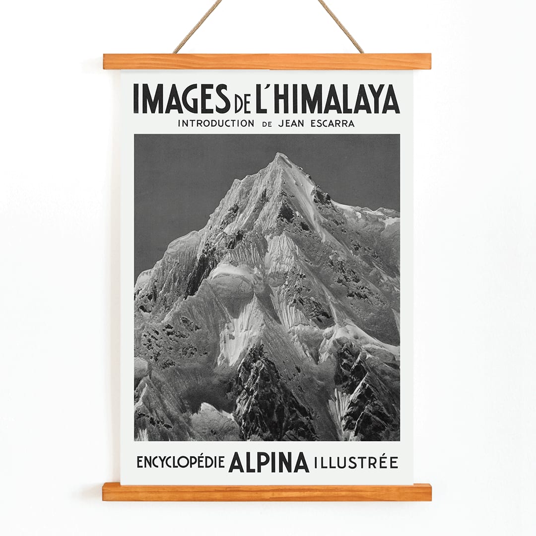Le Siniolchu peak viewed from Zemu Glacier by Vittorio Sella from Images de l Himalaya poster of the Himalayas, with wooden magnetic frame on white background
