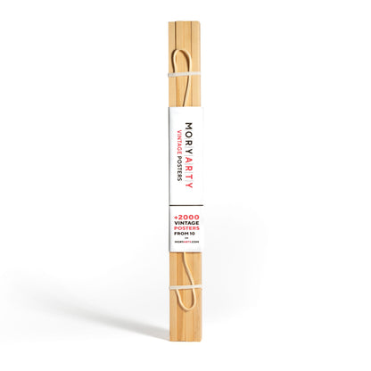 Light pine magnetic wood frame with two solid wood bars and rope for hanging, displaying a poster on a wall in a modern, minimalist style, full back picture