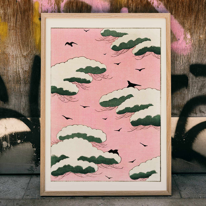 Light pine wood frame with a natural finish, displaying a photo or artwork, classic and elegant design suitable for modern or traditional interiors, scene picture showing a poster in the frame