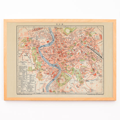Closeup detail of Ancient map of Rome by Bibliographic institute of Liepzig showing detailed city layout river neighborhoods and landmarks