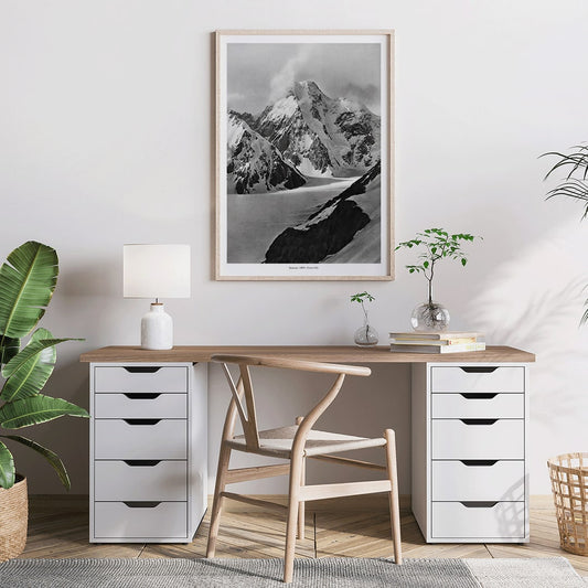 Snow covered mountain landscape by Vittorio Sella Staircase vue prise au dessus du glacier Godwin Austen poster artwork, framed and displayed in home decor