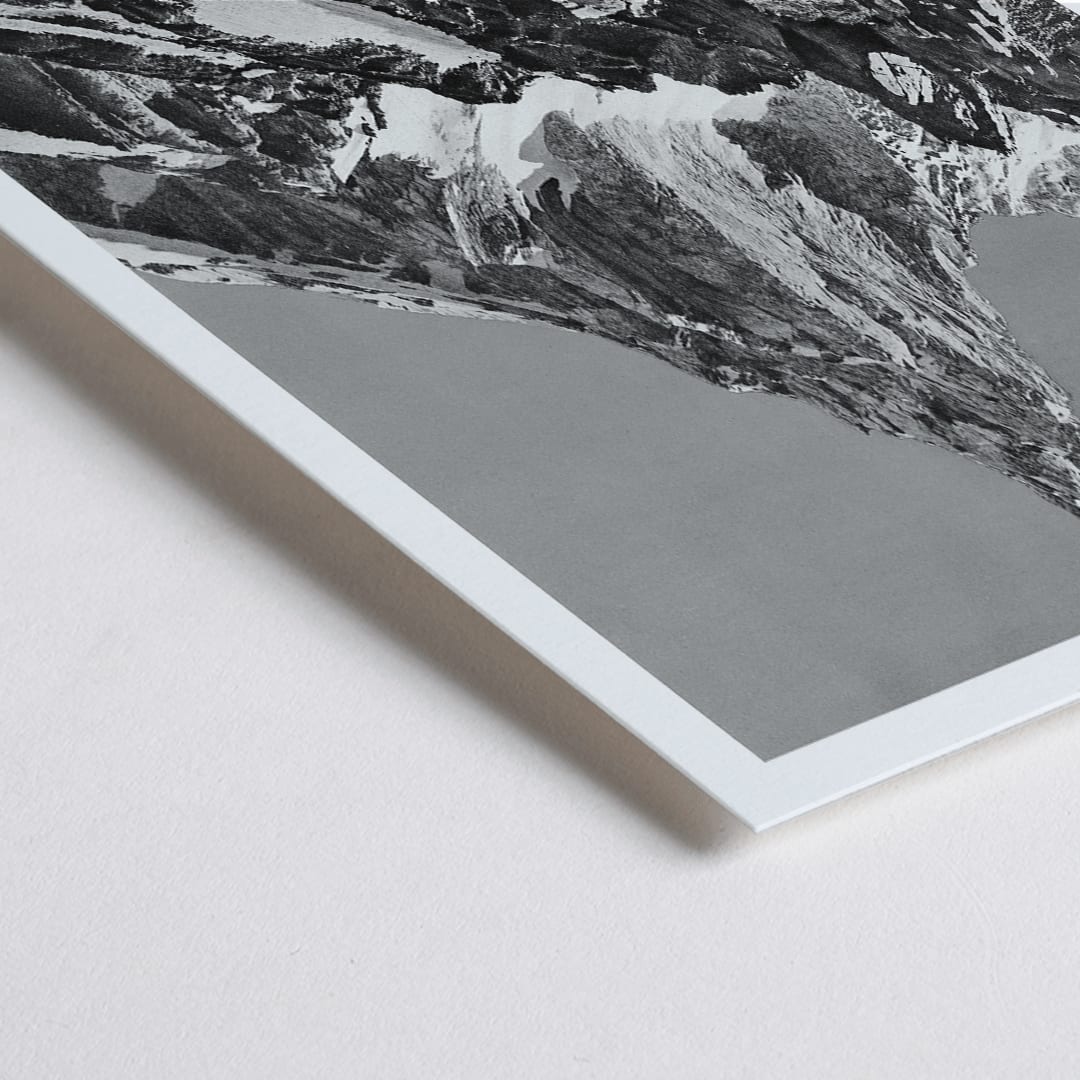 Closeup detail of Jagged mountain peak with snow and glaciers by Vittorio Sell Aiguille calcaire Baltoro and Godwin Austen poster photography