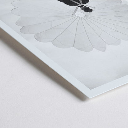 Closeup detail of Air force parachuter landing and standing with deployed parachute by Ray Olsen poster