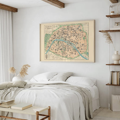 Vintage map of Paris showing monuments from Paris Ses Monuments Guide Pratique Du Visiteur by Borremans F poster, framed and displayed in home decor