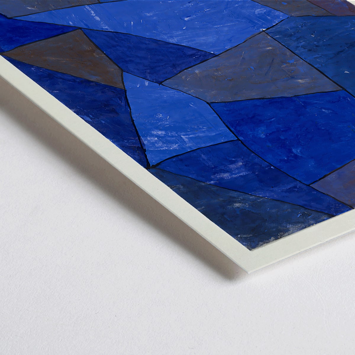 Closeup detail of Blue geometric abstract artwork titled Rocks at Night by Paul Klee featuring varied shades and textures poster