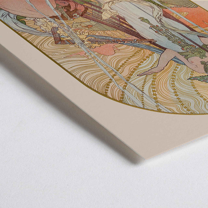Closeup detail of Alphonse Mucha Salammbô The Incantation Art Nouveau poster with ornate figure and flowing lines