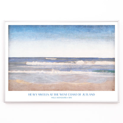 Closeup detail of Ocean waves crashing on sandy shore painting and poster by Niels Skovgaard Heavy Swells at the West Coast of Jutland