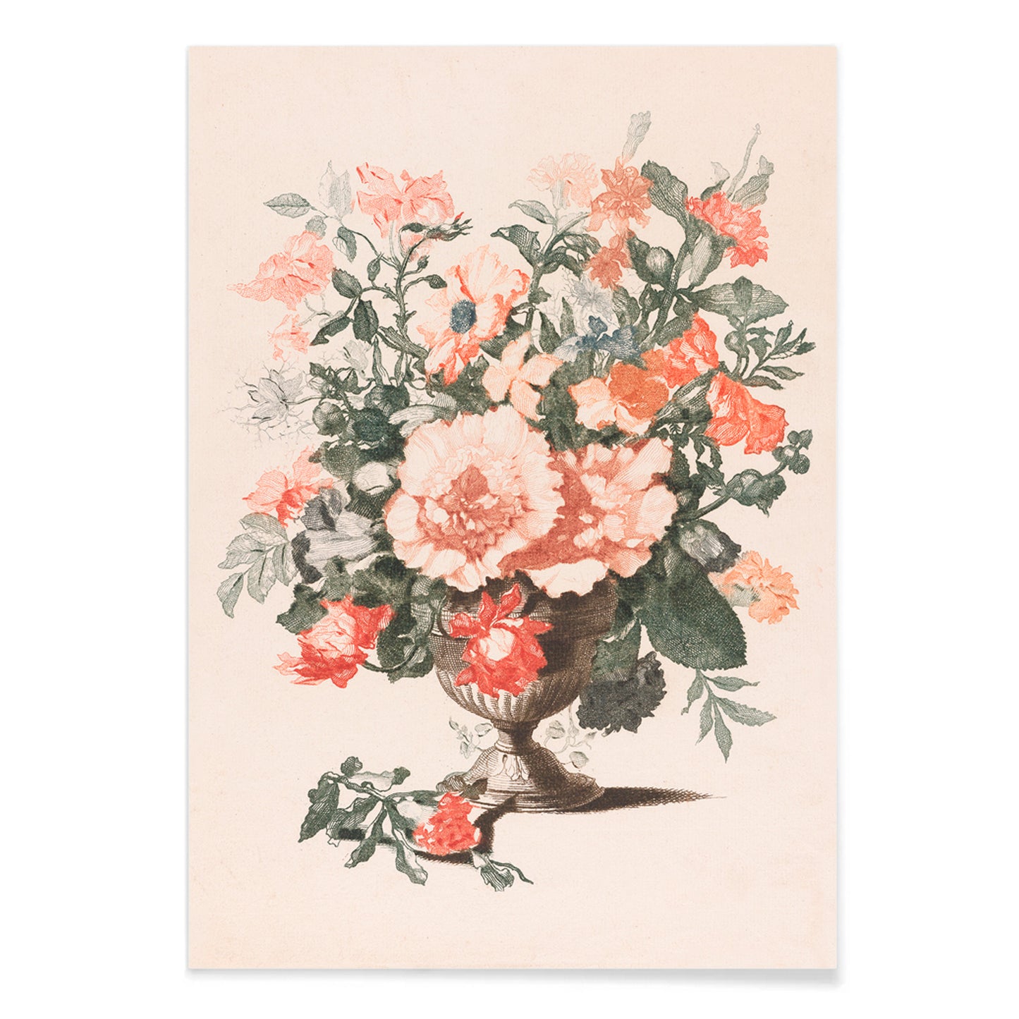 Stone vase with colorful flowers still life by Jean Baptiste Monnoyer poster featuring bouquet in stone vase artwork, with black aluminium frame on white background