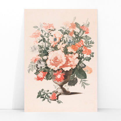 Stone vase with colorful flowers still life by Jean Baptiste Monnoyer poster featuring bouquet in stone vase artwork, framed and displayed in modern living room decor
