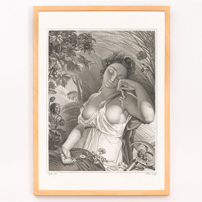 Closeup detail of Sleeping Woman by Salvatore Tresca serene woman sleeping in a lush natural setting with flowers and wheat poster